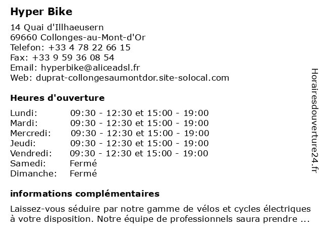 Hyper Bike à Collonges-au-Mont-d'Or: adresse et heures d'ouverture