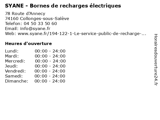 SYANE - Bornes de recharges électriques à Collonges-sous-Salève: adresse et heures d'ouverture