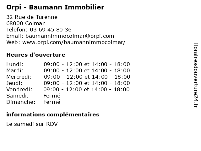Orpi - Baumann Immobilier à Colmar: adresse et heures d'ouverture