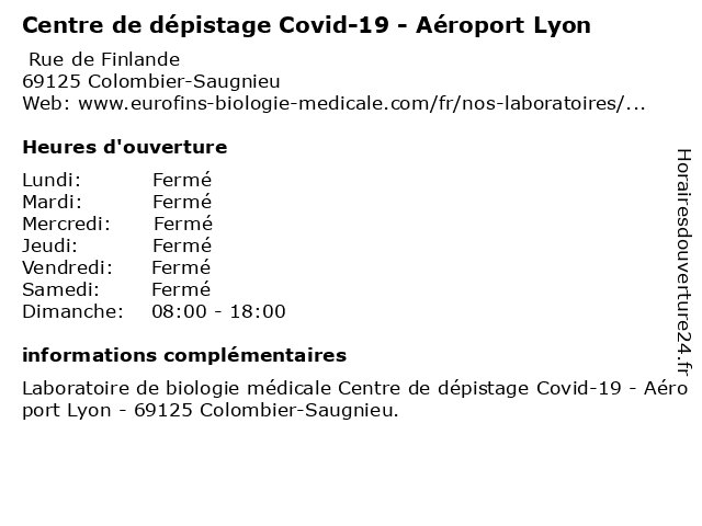 Centre de dépistage Covid-19 - Aéroport Lyon à Colombier-Saugnieu: adresse et heures d'ouverture