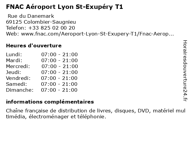 FNAC Aéroport Lyon St-Exupéry T1 à Colombier-Saugnieu: adresse et heures d'ouverture