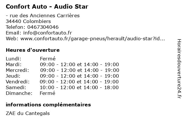 Confort Auto - Audio Star à Colombiers: adresse et heures d'ouverture