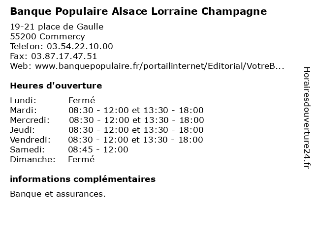 Banque Populaire Alsace Lorraine Champagne à Commercy: adresse et heures d'ouverture
