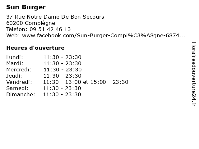 Sun Burger à Compiègne: adresse et heures d'ouverture