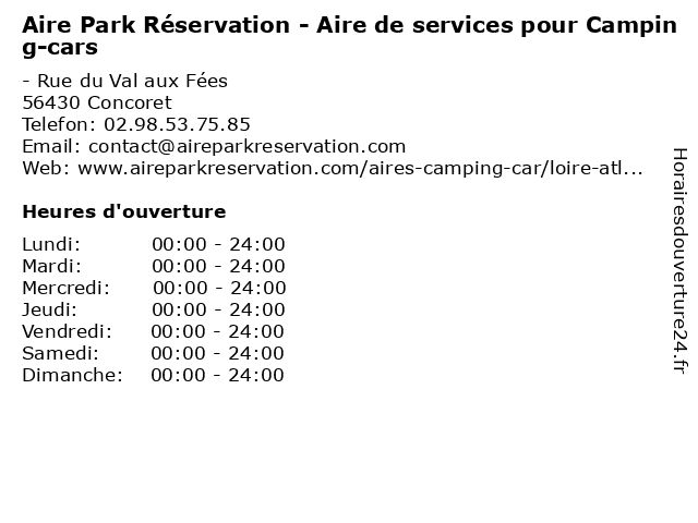 Aire Park Réservation - Aire de services pour Camping-cars à Concoret: adresse et heures d'ouverture