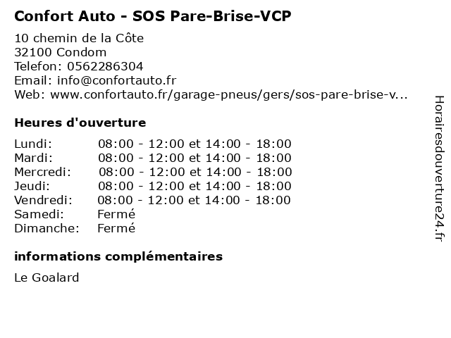 Confort Auto - SOS Pare-Brise-VCP à Condom: adresse et heures d'ouverture