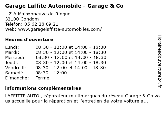 Garage Laffite Automobile - Garage & Co à Condom: adresse et heures d'ouverture