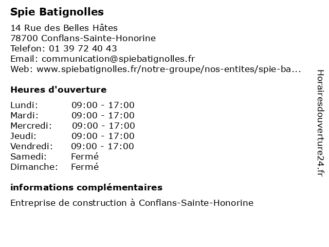 Spie Batignolles à Conflans-Sainte-Honorine: adresse et heures d'ouverture