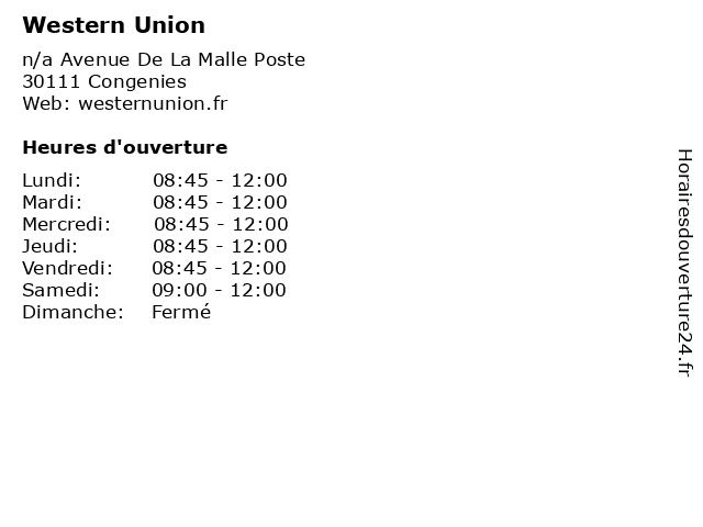 Western Union à Congenies: adresse et heures d'ouverture