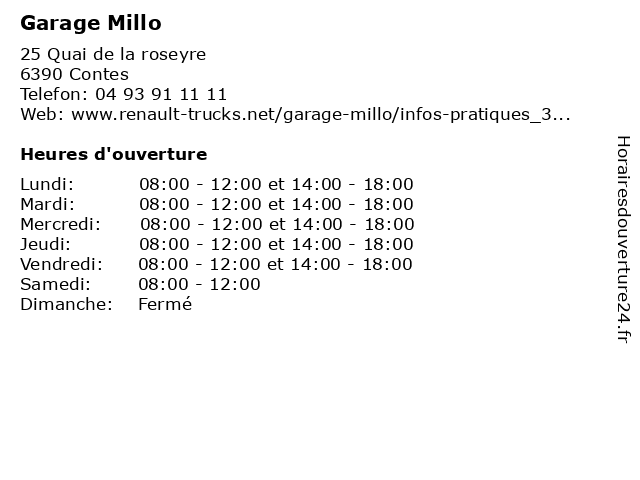 Garage Millo à Contes: adresse et heures d'ouverture