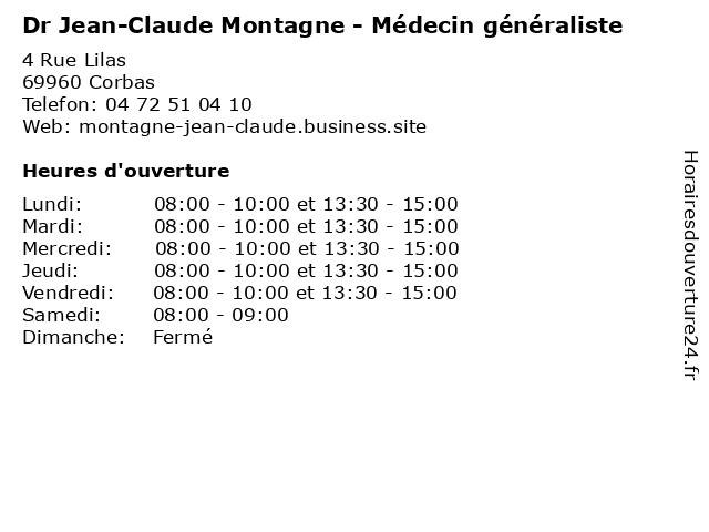 Dr Jean-Claude Montagne - Mdecin gnraliste  Corbas: adresse et heures d'ouverture