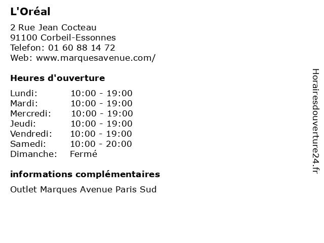 ᐅ L'Oréal - Horaires d'ouverture | 2 Rue Jean Cocteau à ...