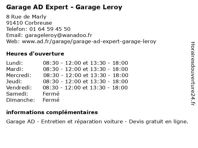 Garage AD Expert - Garage Leroy à Corbreuse: adresse et heures d'ouverture