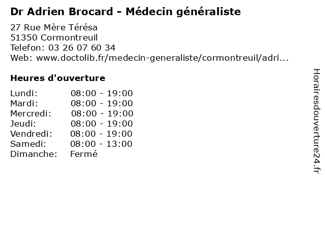 Dr Adrien Brocard - Médecin généraliste à Cormontreuil: adresse et heures d'ouverture