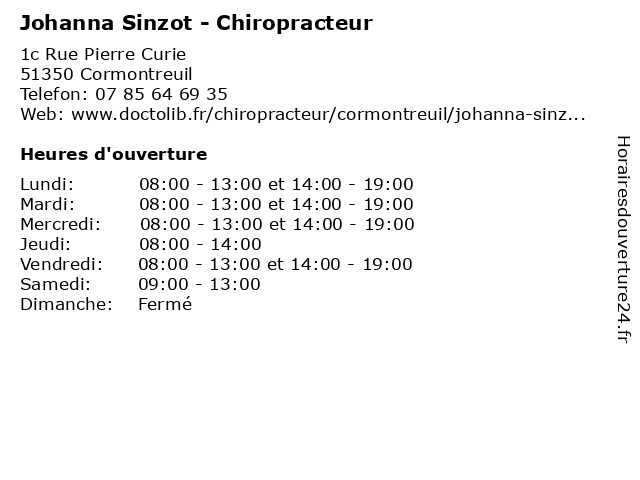 Johanna Sinzot - Chiropracteur à Cormontreuil: adresse et heures d'ouverture