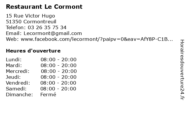 Restaurant Le Cormont à Cormontreuil: adresse et heures d'ouverture