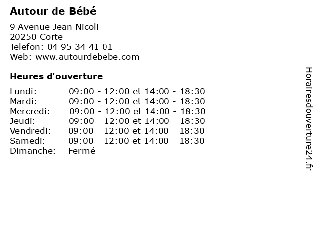 ᐅ Horaires D Ouverture Autour De Bebe 9 Avenue Jean Nicoli A Corte ᐅ Horaires D Ouverture Autour De Bebe 9 Avenue Jean Nicoli A Corte