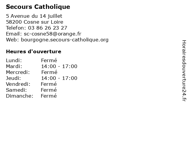 Secours Catholique à Cosne sur Loire: adresse et heures d'ouverture
