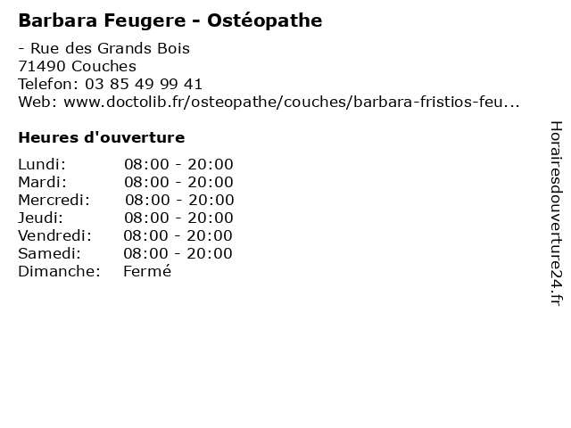Barbara Feugere - Ostéopathe à Couches: adresse et heures d'ouverture