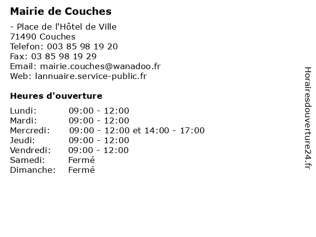 Mairie de Couches à Couches: adresse et heures d'ouverture