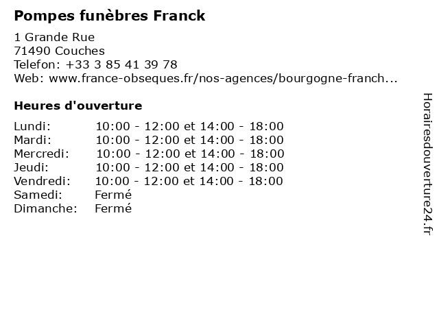 Pompes funèbres Franck à Couches: adresse et heures d'ouverture