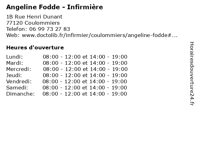 Angeline Fodde - Infirmière à Coulommiers: adresse et heures d'ouverture