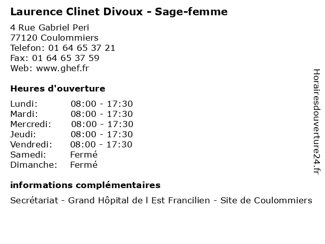 Laurence Clinet Divoux - Sage-femme à Coulommiers: adresse et heures d'ouverture