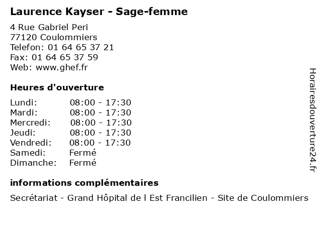 Laurence Kayser - Sage-femme à Coulommiers: adresse et heures d'ouverture