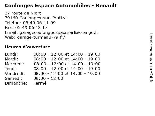 Coulonges Espace Automobiles - Renault à Coulonges-sur-l'Autize: adresse et heures d'ouverture