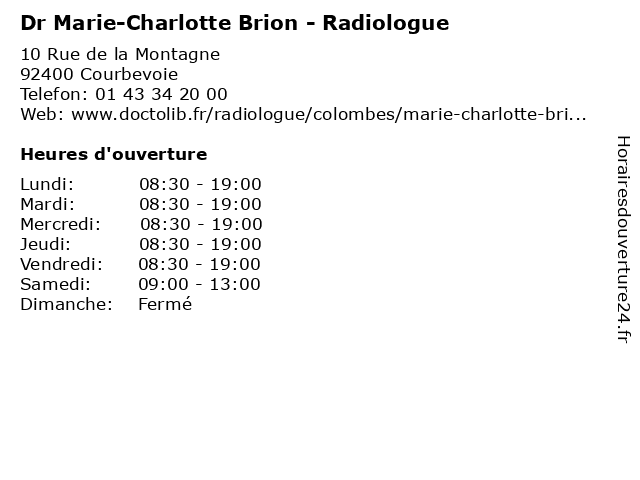 Dr Marie-Charlotte Brion - Radiologue à Courbevoie: adresse et heures d'ouverture