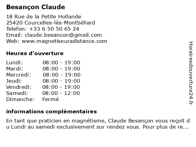 Besançon Claude à Courcelles-lès-Montbéliard: adresse et heures d'ouverture