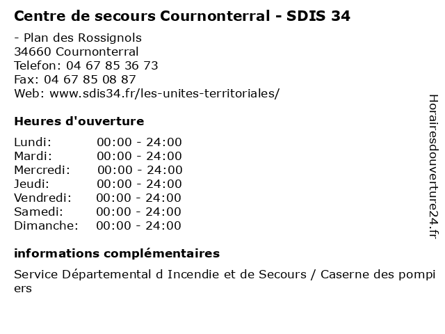 Centre de secours Cournonterral - SDIS 34 à Cournonterral: adresse et heures d'ouverture