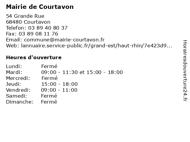 Mairie de Courtavon à Courtavon: adresse et heures d'ouverture