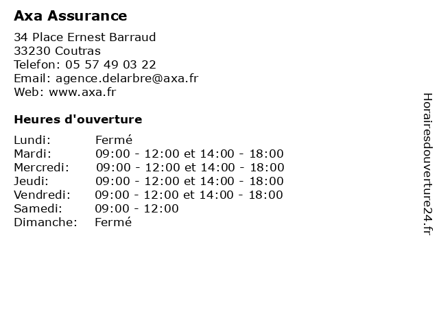 Axa Assurance à Coutras: adresse et heures d'ouverture