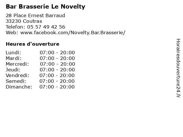 Bar Brasserie Le Novelty à Coutras: adresse et heures d'ouverture