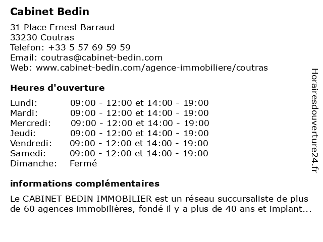 Cabinet Bedin à Coutras: adresse et heures d'ouverture