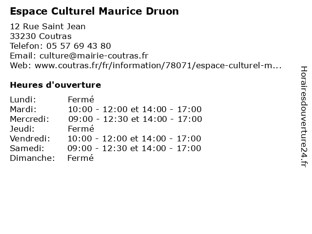 Espace Culturel Maurice Druon à Coutras: adresse et heures d'ouverture