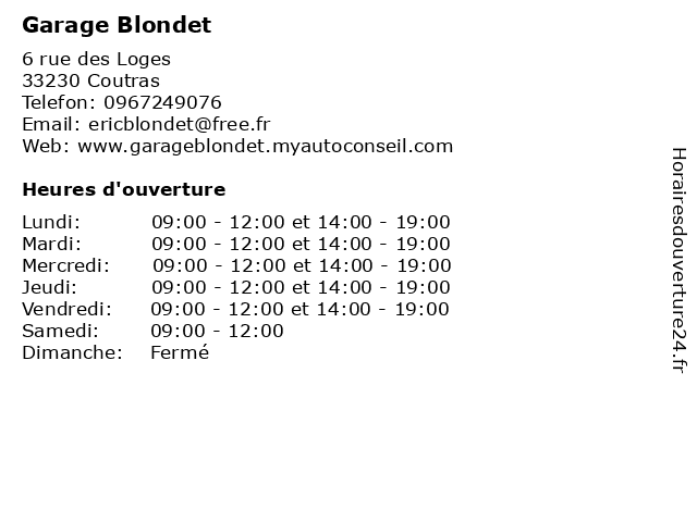 Garage Blondet à Coutras: adresse et heures d'ouverture
