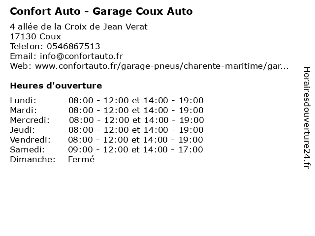 Confort Auto - Garage Coux Auto à Coux: adresse et heures d'ouverture