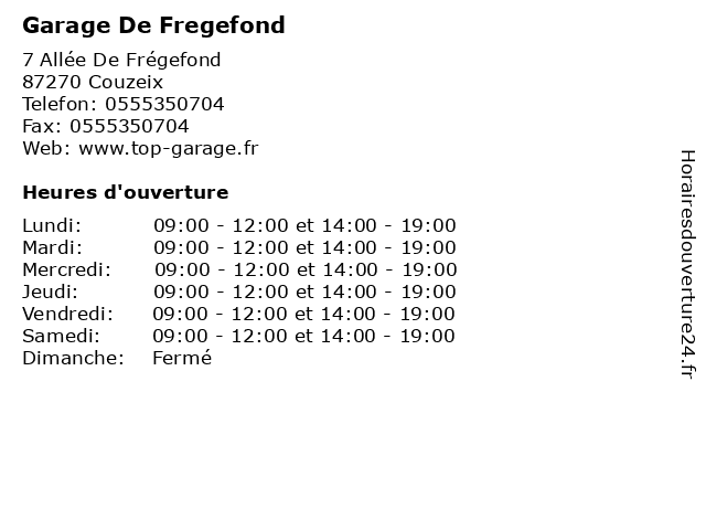 Garage De Fregefond à Couzeix: adresse et heures d'ouverture