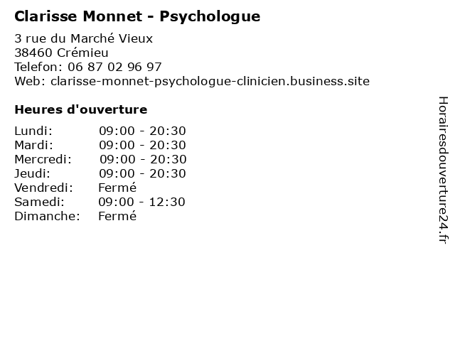 Clarisse Monnet - Psychologue à Crémieu: adresse et heures d'ouverture