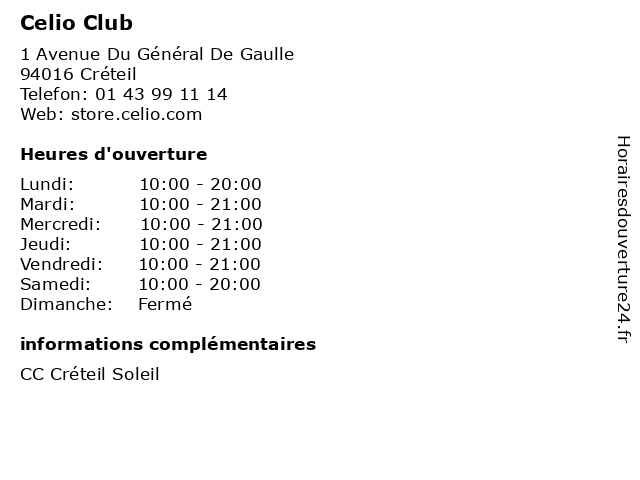 Celio Club à Créteil: adresse et heures d'ouverture