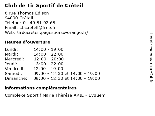 Club de Tir Sportif de Créteil à Créteil: adresse et heures d'ouverture