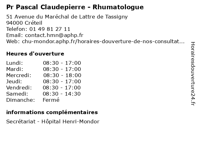 Pr Pascal Claudepierre - Rhumatologue à Créteil: adresse et heures d'ouverture