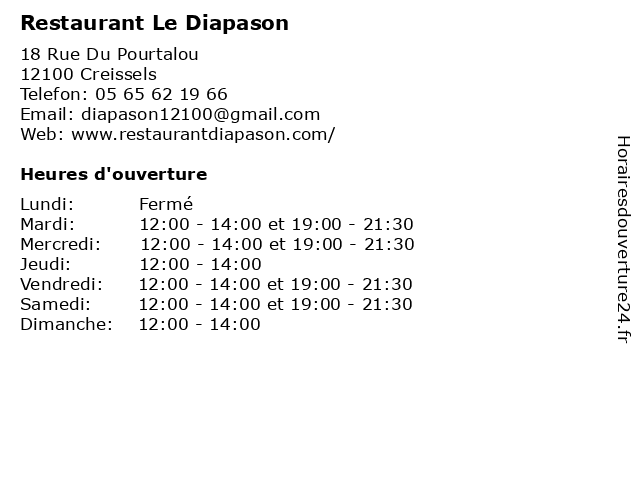 Restaurant Le Diapason à Creissels: adresse et heures d'ouverture