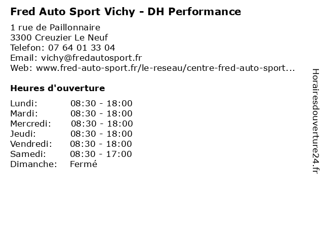 Fred Auto Sport Vichy - DH Performance à Creuzier Le Neuf: adresse et heures d'ouverture