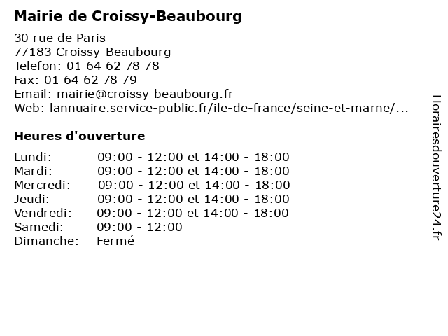 Mairie de Croissy-Beaubourg à Croissy-Beaubourg: adresse et heures d'ouverture