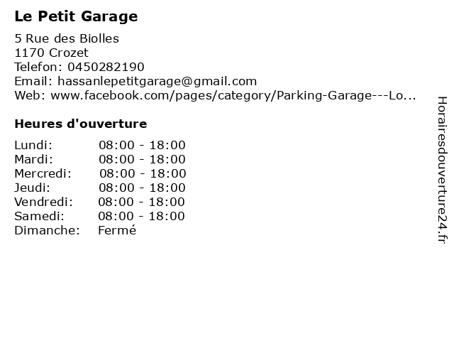 Le Petit Garage à Crozet: adresse et heures d'ouverture