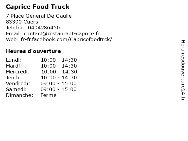 Caprice Food Truck à Cuers: adresse et heures d'ouverture