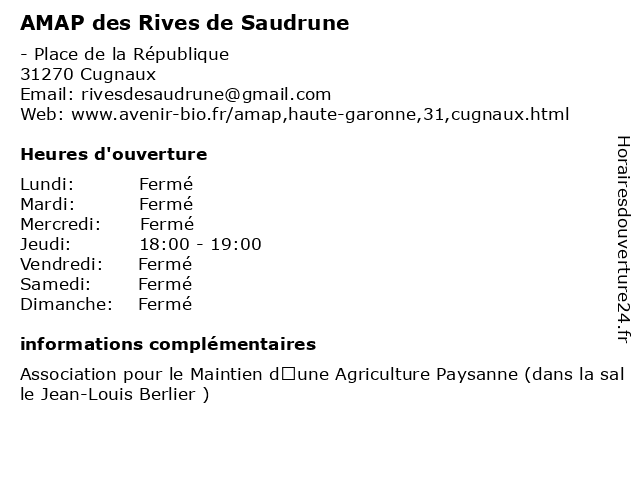 AMAP des Rives de Saudrune à Cugnaux: adresse et heures d'ouverture